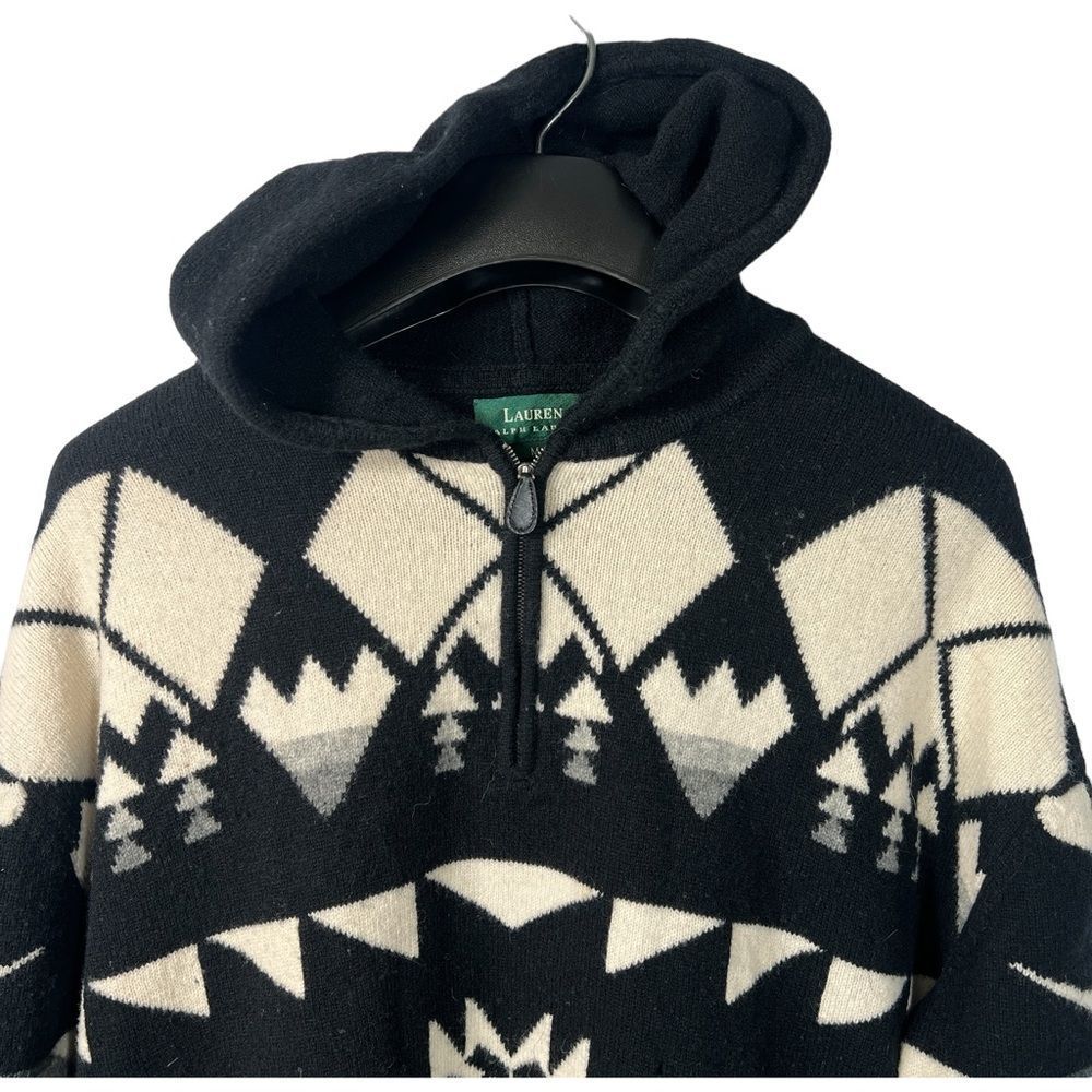 Vintage Ralph Lauren Sweater Lambswool Southwestern Hooded Black Size Medium - Picture 7 of 12